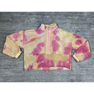 Full Circle Trends Top Womens Large Pink Yellow Tie Dye Mesh 1/4 Zip Pullover